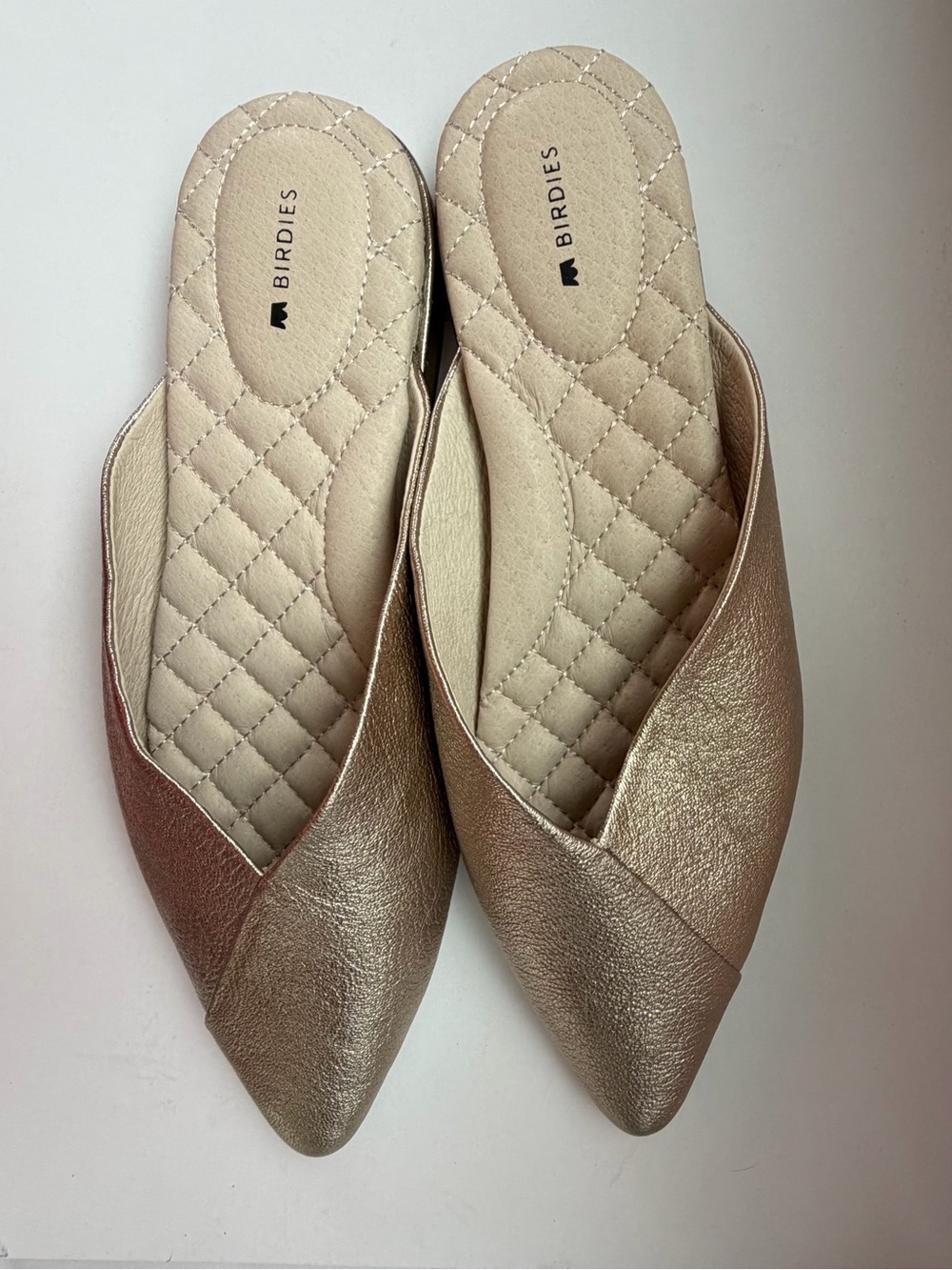 Birdies The Swan Gold Metallic Leather Mules Flats Shoes Size 9